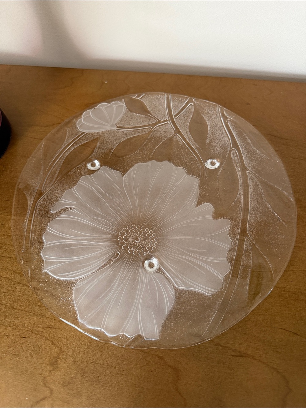 Vintage KIG Indonesia Ki35 Clear and Frosted Glass Platter Footed Serving Plate.